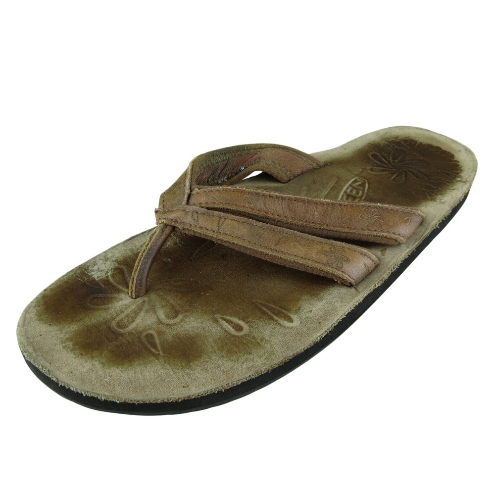 KEEN Women Flip Flop Shoes Brown Leather Slip On Size 6 Medium
